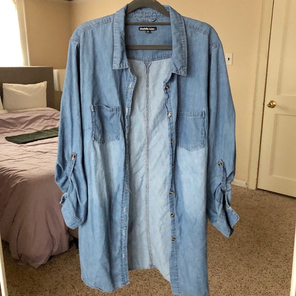 Charlotte Russe Tops - Washed denim button-down shirt with 4 pockets (3X)